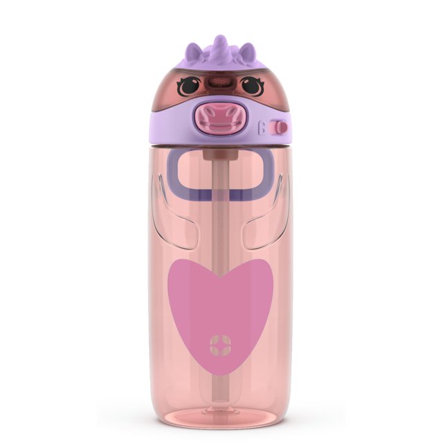 Botella de agua Ello Ellies Plastic Kids de 473 ml con pajita unicornio