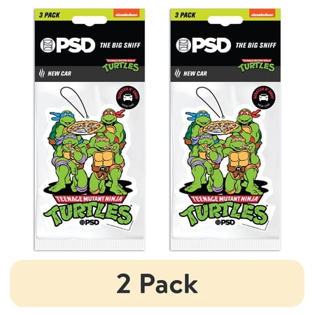 (2 pack) PSD Big Sniff Teenage Mutant Ninja Turtle Hanging Air Fresheners 3 pack with New Car Scent
