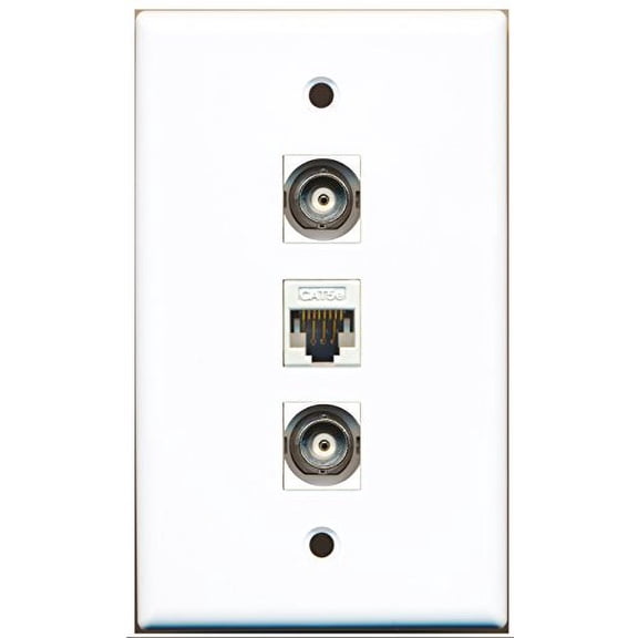 RiteAV - 2 Port BNC 1 Cat5e Ethernet White Wall Plate