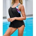 thumbnail image 4 of Women's Black Splicing Scoop Neck Tankini Swimsuit, 4 of 7