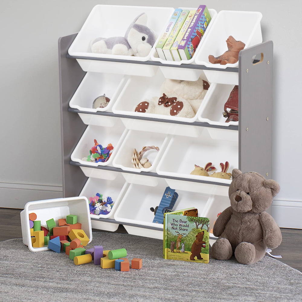4 Tiers Toy Storage Unit Kids Children Play Organizer Boxes Shelf Furniture New 