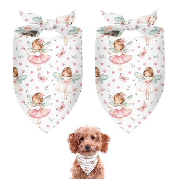 Dog Bandana 2 Pack,White Watercolor Fairy Princess Pattern Bandanas for Dogs,Cat Bandana,Small/ Large Dog Bandana 2 Size,Dog Bandanas