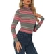 thumbnail image 4 of INSPIRAR CHIC Blusa de Mujer Ajustada de Cuello Alto con Pliegues en la Parte Frontal de Manga Larga Tejido 2XL Rayas Rojas, 4 of 6