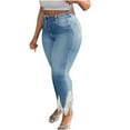 thumbnail image 1 of Jean Moulant Extensible pour Femme à Franges, Ourlet Brut Effiloché, Coupe Ajustée, Jean Classique Taille Haute, Pantalon en Denim pour Femmes, 1 of 5