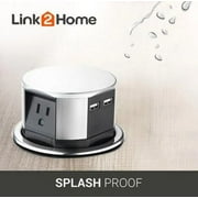 Link2Home Pop Up Outlet with USB, 3 Outlets, 2 USB Ports, Silver