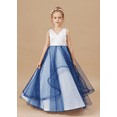 thumbnail image 2 of Floor length Flower Girl Dress V Neck Tulle Lace Princess Pageant Dress Birthday Party Dress for Girls Elegant Floral Design Special Occasion (Dusty sage 14 -15Years）, 2 of 9