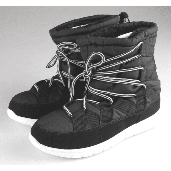 Rue 21 Ladies Black Lace Up Inner Faux Fur Sneaker Winter/Snow Boots Size 6/7 Small