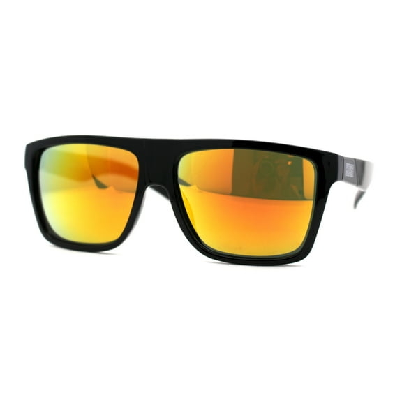 Kush Color Mirror Flat Top Sporty Horn Rim Plastic Sunglasses Black Orange Mirror