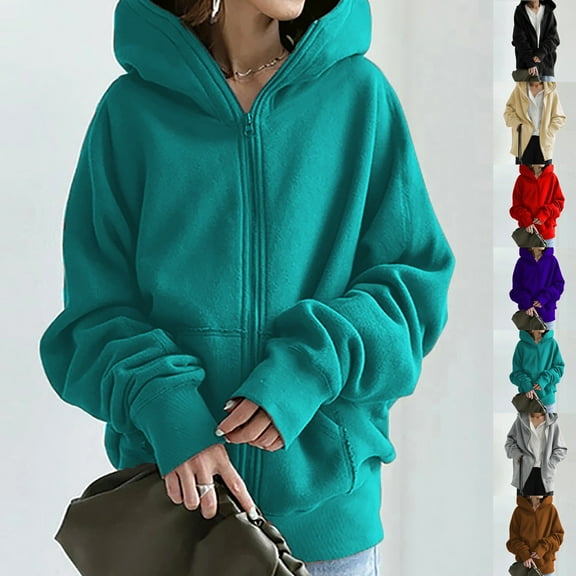 Patlollav Women Coats Plus Size Zipper Long Sleeve Sweatshirts Long Coat Tops