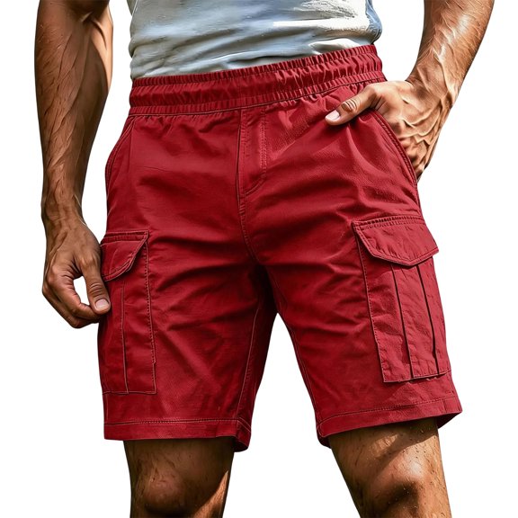 KDDYLITQ Capri Shorts for Men Drawstring Waist Stretch Quick Dry Solid Gym Shorts Summer Work Outdoor Travel Athletic Shorts with Zipper Pockets Red 2XL