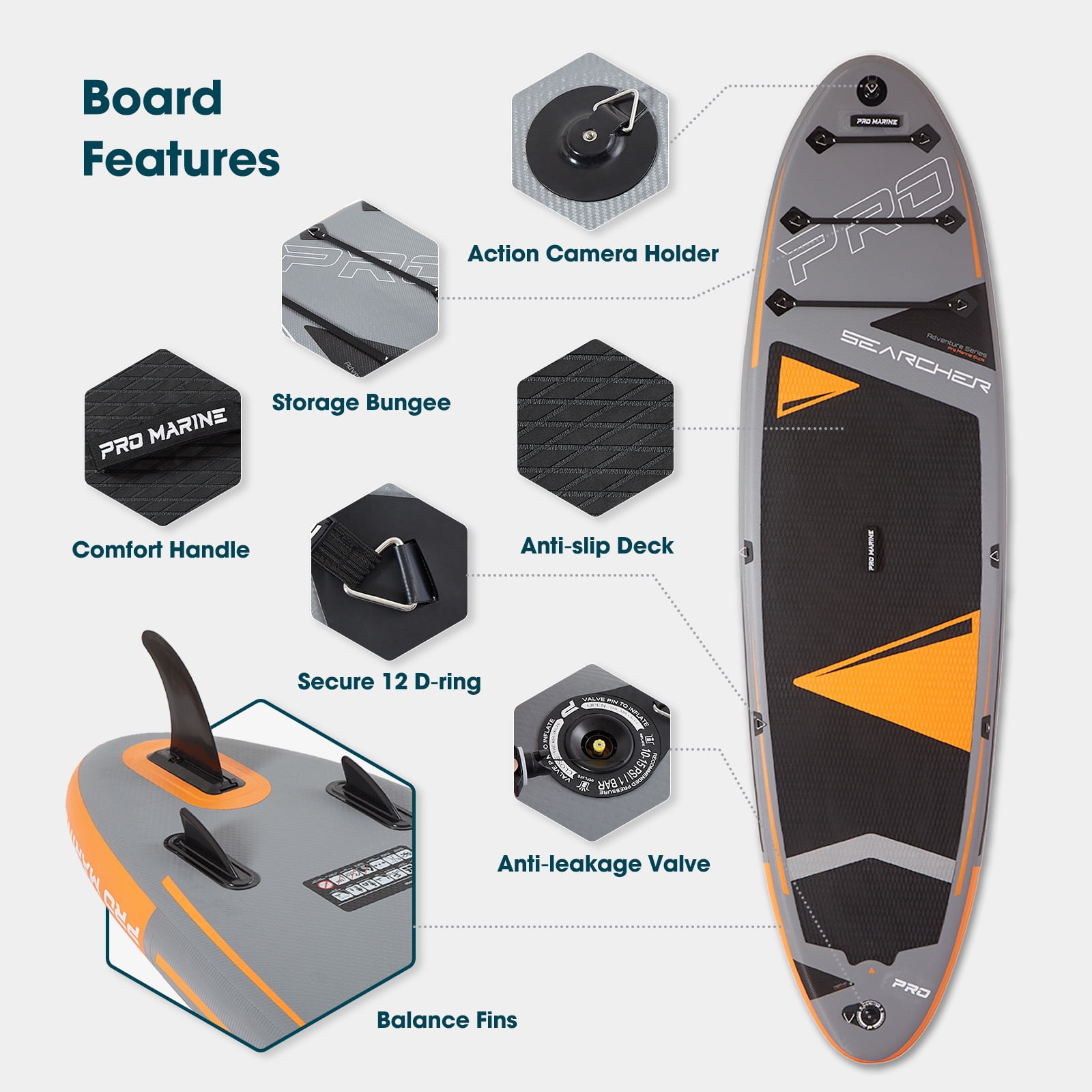 PRO MARINE 12' Inflatable Stand up Paddle Boards Adjustable Paddle SUP Carry Bag & Fast Pumping Orange