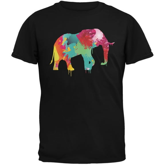 Splatter Elephant Black Adult T-Shirt - Large