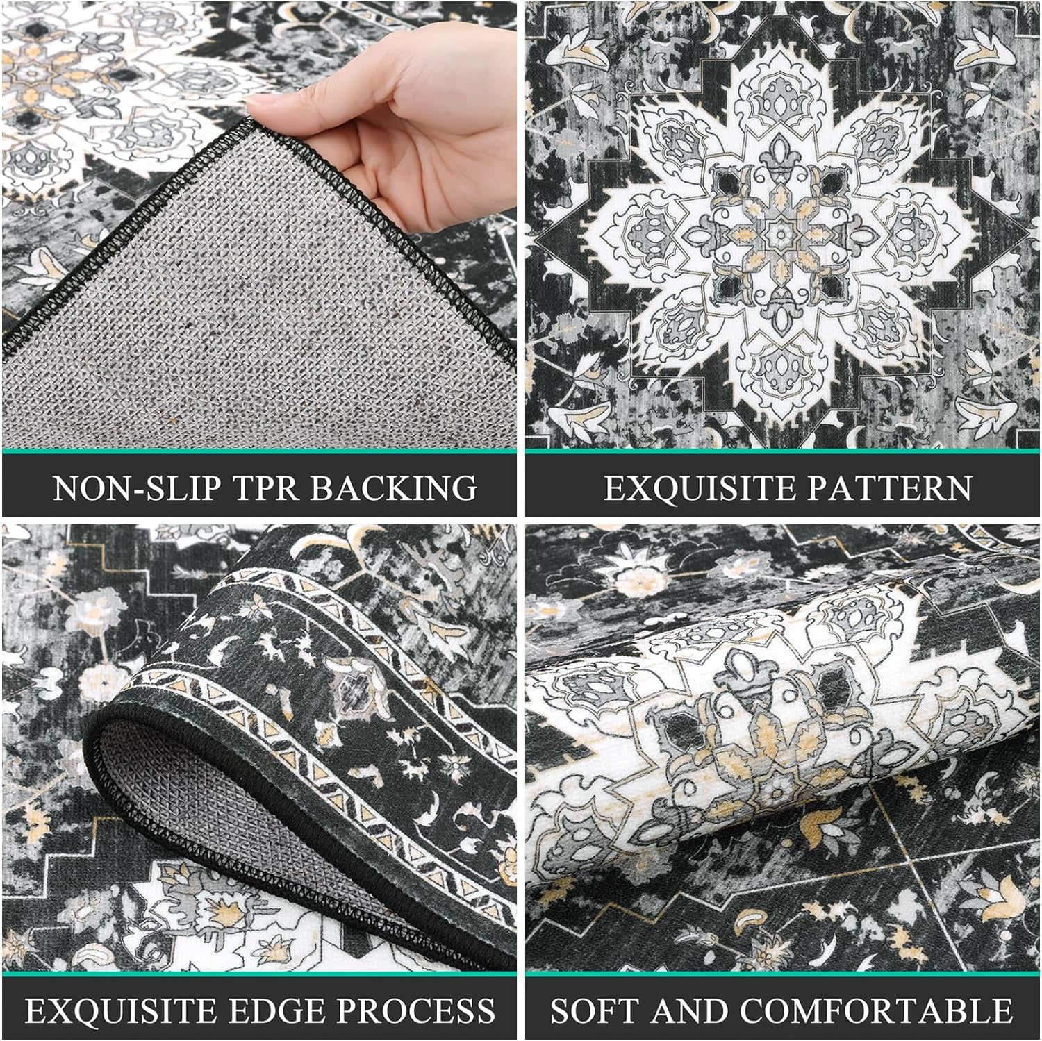 Kitchen Rug and Mat, Yamaziot Boho Kitchen Rug Set of 3, Non Slip Washable Farmhouse Floor Mat Hallway Runner, Laundry Room Carpet