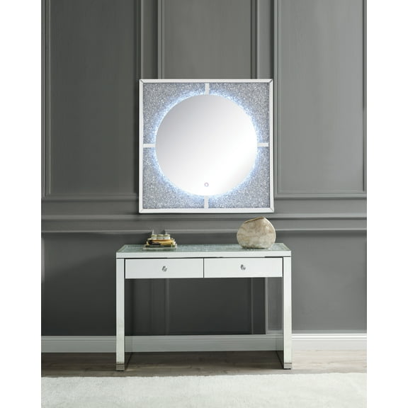 ACME Noralie 2-Drawer 2-Door Console Table in Mirrored and Faux Diamonds