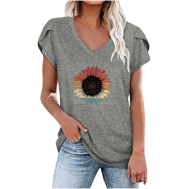 Birdeem Mode Femmes Été Col en V Manches Courtes T-Shirt Imprimé Décontracté Blouse