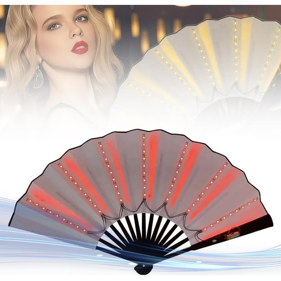 Boots on The Ground Fan, Party LED Hand Fan, Light up Fans for Line Clacking Dancing for Women Foldable, Line Dance Popping Fans, Hand Fan Glowing Stage Performance, Birthday Wedding Decor (Red)