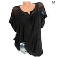 thumbnail image 1 of Chemisier Femme Dentelle Creuse Imprimée Col en V Manches Courtes Blouse Décontractée, Noir, m, 1 of 5