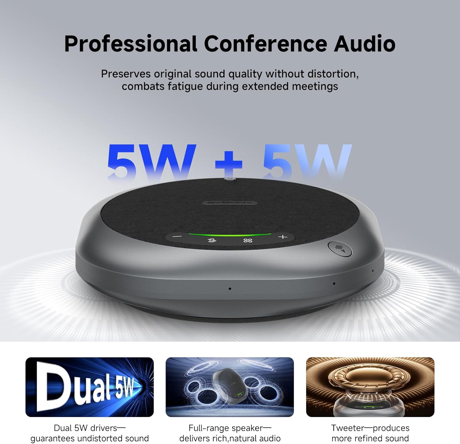SVBONY Omni2P Conference Microphone,Dual Loudspeaker&2 Pickup Modes for Conference Room, AI Bidirectional Noise Cancellation, Bluetooth 5.3, 6 Mics Supports 20 People Telephone Audio for Zoom Meeting
