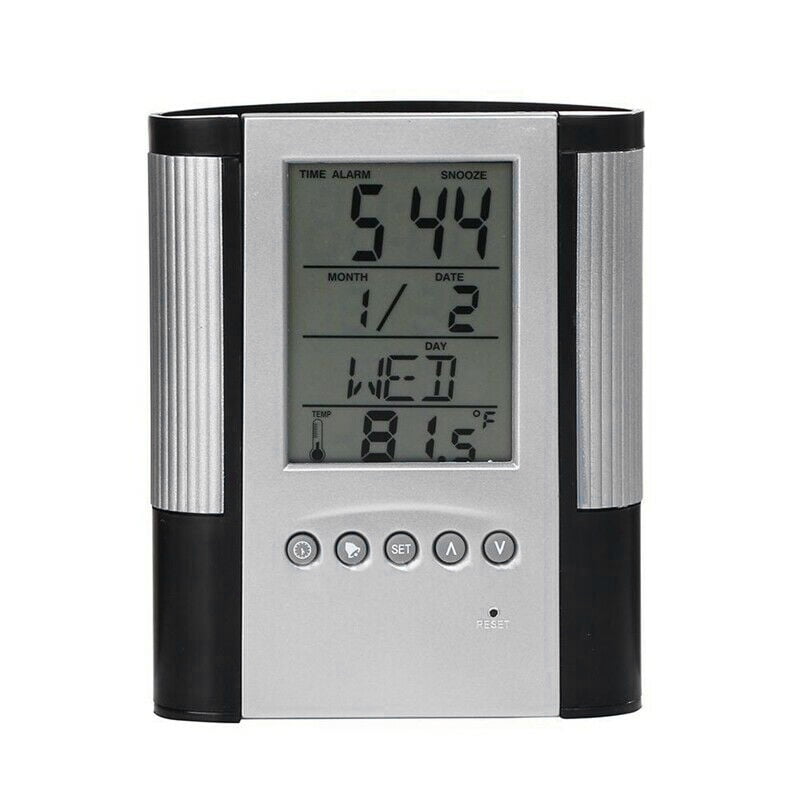 1pcs Clear Multi-Function LED Desk Alarm Clocks Ouniman Student Digital Desk Pen Pencil Holder Perpetual Calendar,Thermometer for Home Office