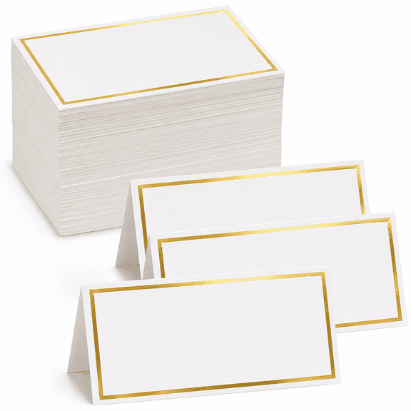 60 Pack Place Cards with Gold Foil Border, 2 x 3.5 Inch Premium Tent Name Cards for Weddings, Banquets, Dinner Parties, Table Settings and Events