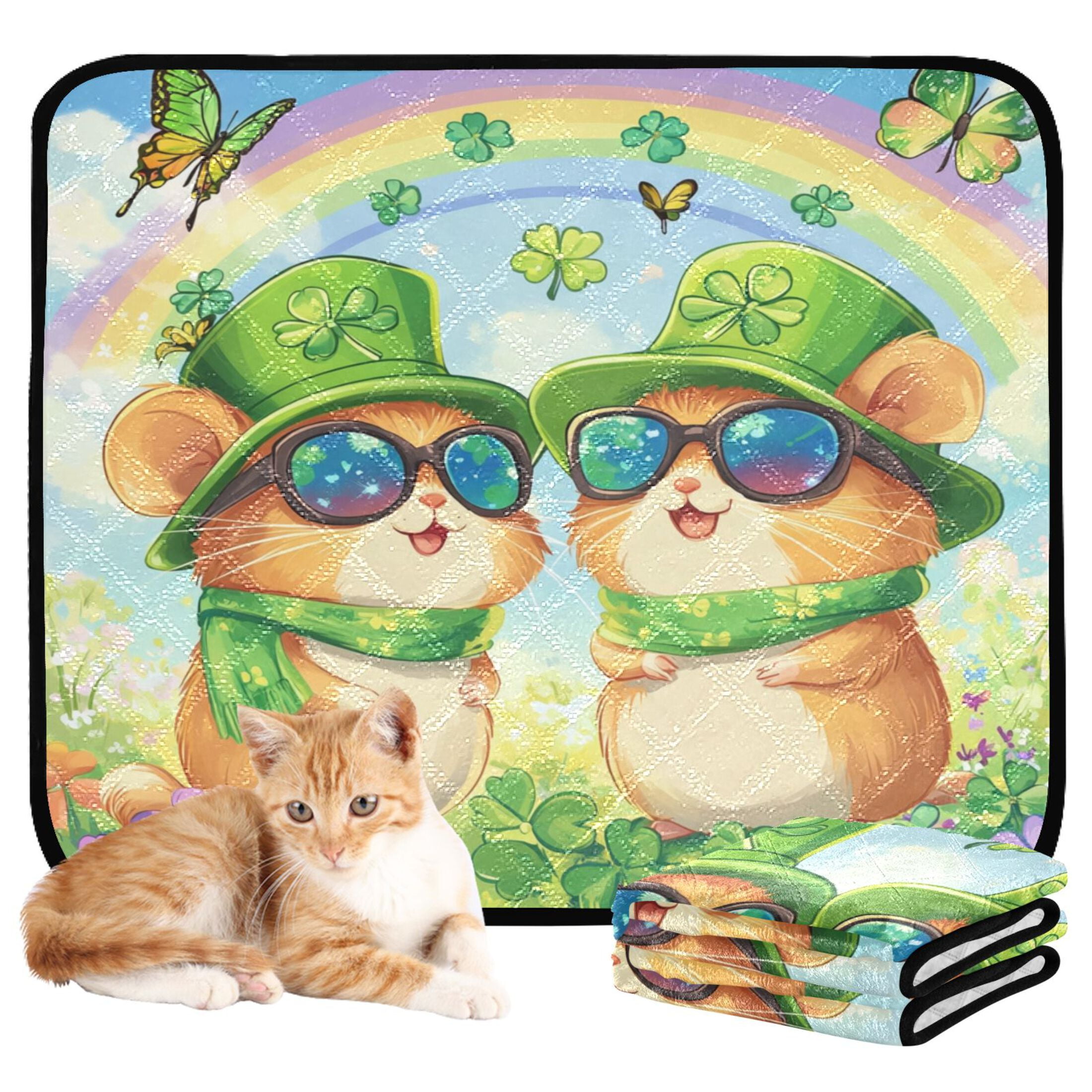 Qxltty St Patricks Hamsters Cat litter Pads Pet Set of 2 Diaper Mats Center Anti-leakage Layer Absorbent Soft and Comfortable