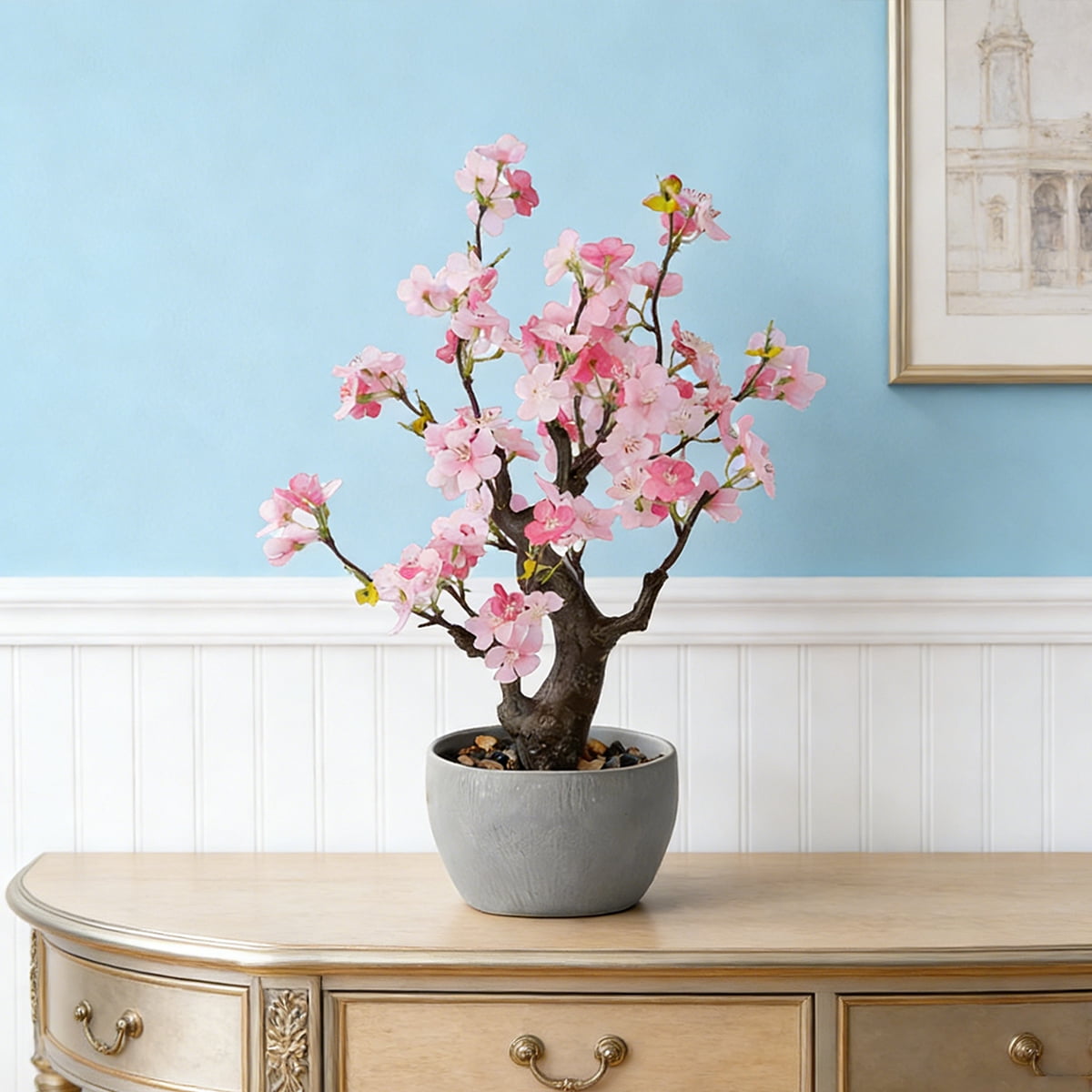 TOARTi Artificial Cherry Blossom Tree Light Pink Faux Flowers with Natural Trunk in Plastic Planter Indoor Tabletop Decor for Home Office Living Room 1.5 Feet