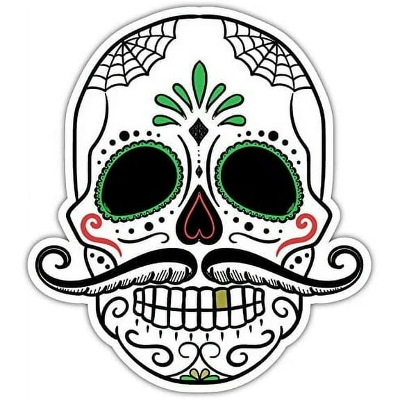 Day of the Dead Sugar Skull Rockabilly Mustache Bumper Sticker Window Car Decals 4”x5”