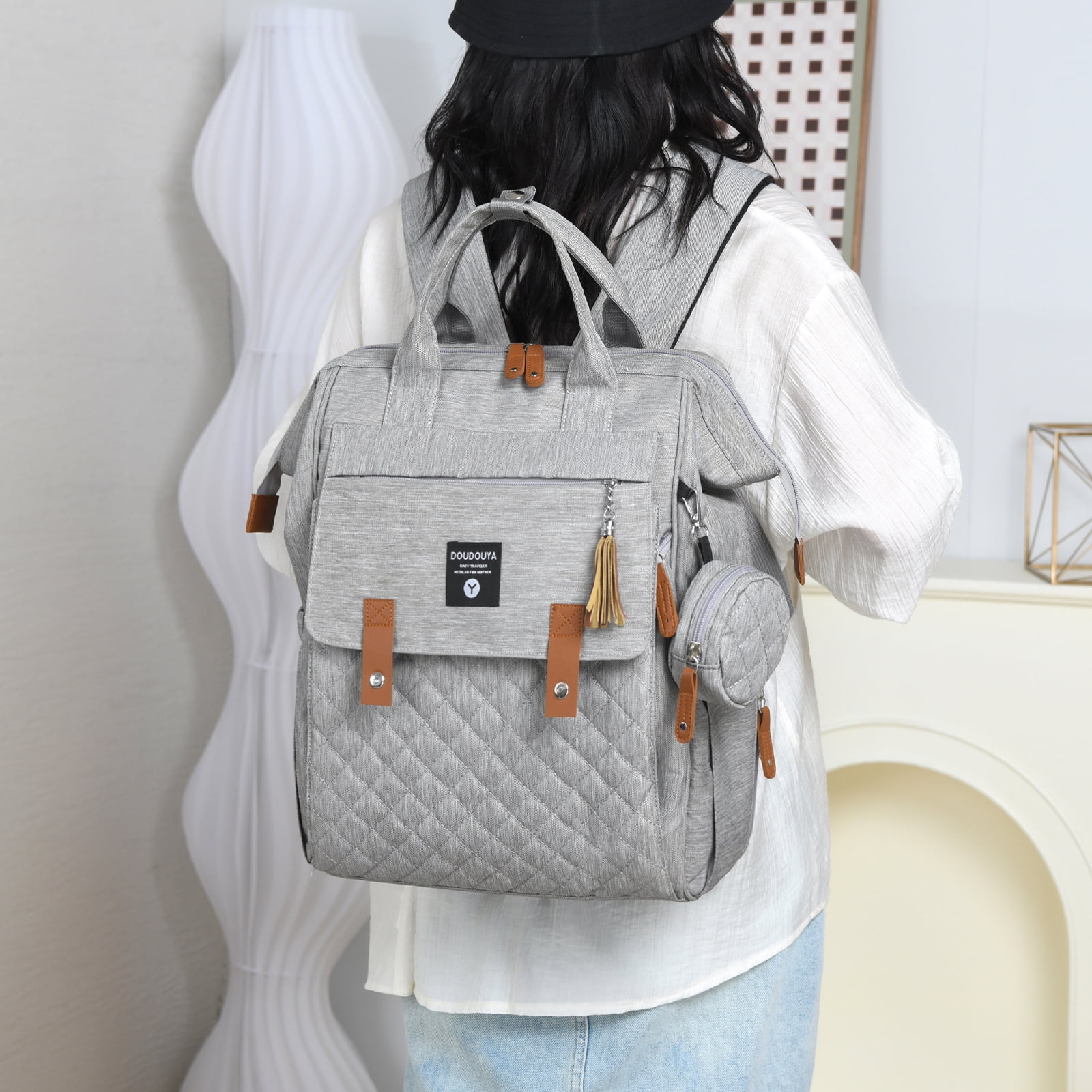 Eurhowing Baby Diaper Bag Backpack for Mom & Dad, Large Capacity Baby Bag with Stroller Straps & Insulated Pocket, Waterproof Diaper Backpack for Travel, Silver Gray