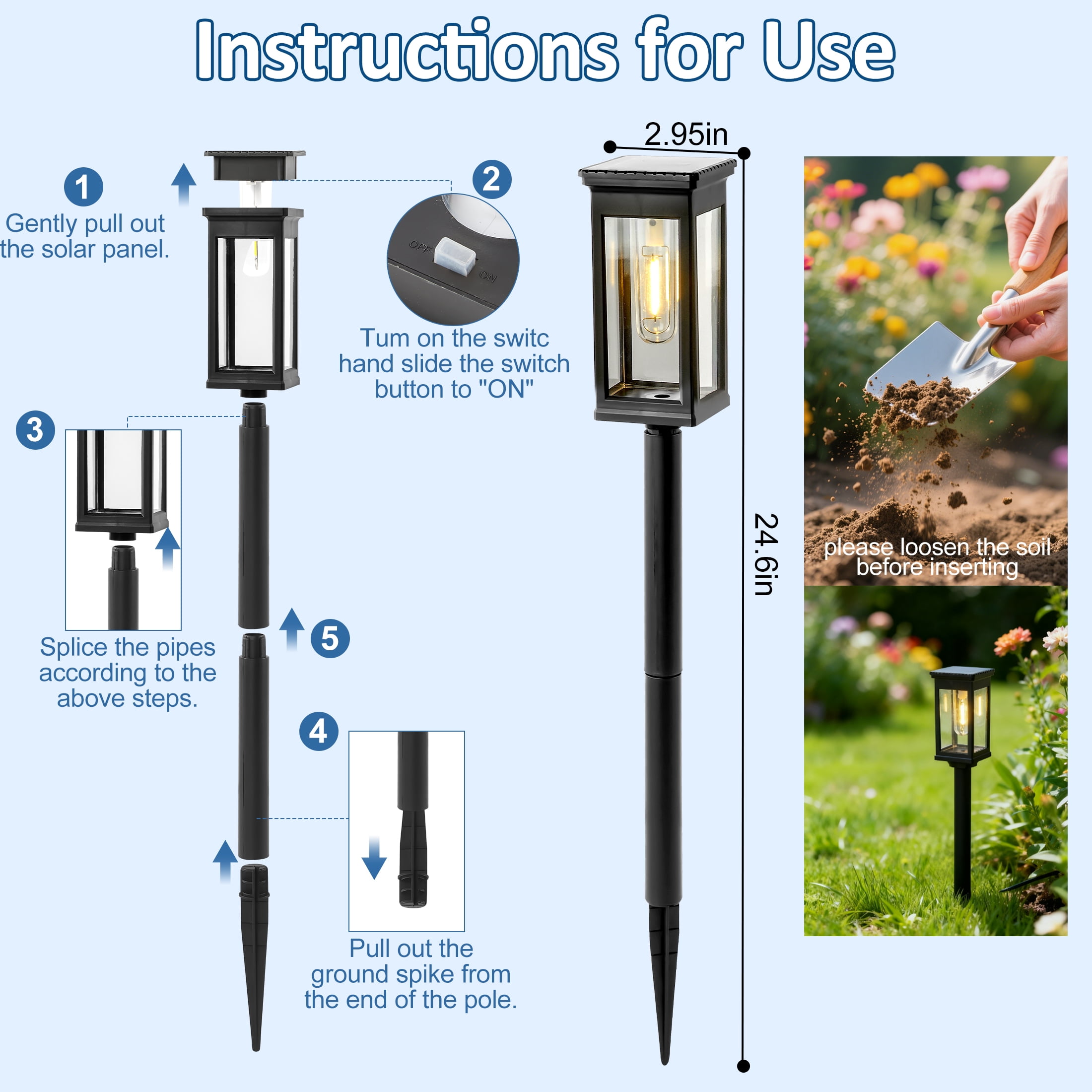 LOFTER-Pro Solar Pathway Lights Outdoor, 6 Pack Solar Landscape Lights, IP54 Waterproof LED Garden Lights, Auto On/Off Solar Powered Yard Lights for Lawn, Patio, Walkway, Driveway