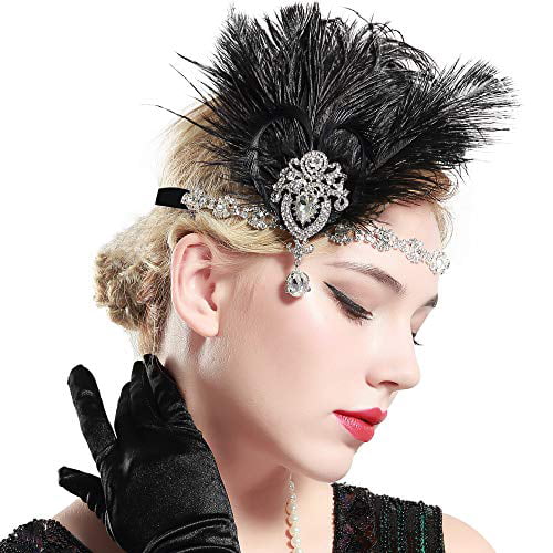 Blanc & argent autruche plumes coiffe great gatsby garçonne headband 1920s Y40 
