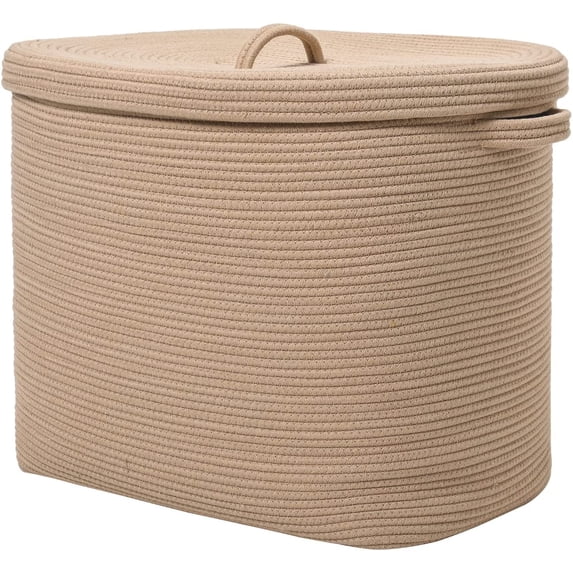 22"x14"x18" Rectangular Extra Large Storage Basket with Lid, Cotton Rope Storage Baskets, Laundry Hamper, Toy Bin, for Toys Blankets Storage in Living Room, Baby Nursery, All Beige