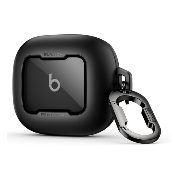 SURITCH for Beats Powerbeats Fit Case, Magnetic Locking, Shockproof Bumper Protective Cover with Carabiner, Keyring and Cleaner Kit, Black