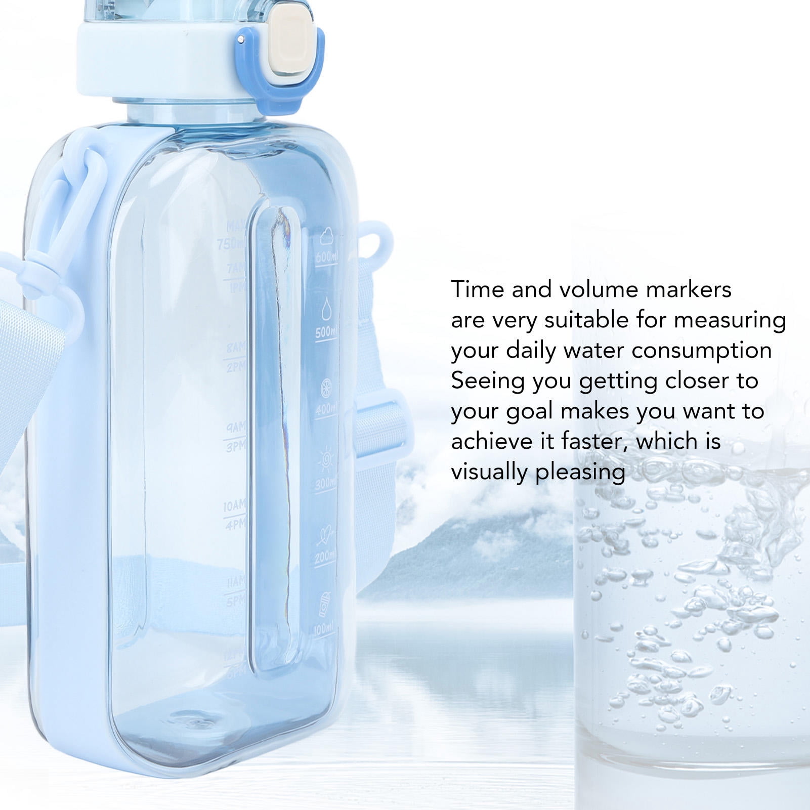 BOKYAN 750 ml Flat Water Bottle – BPA‑Free PC, Leak‑Proof, Slim & Portable with Carrying Strap, Clear Design, Ideal for Travel, Gym & Camping