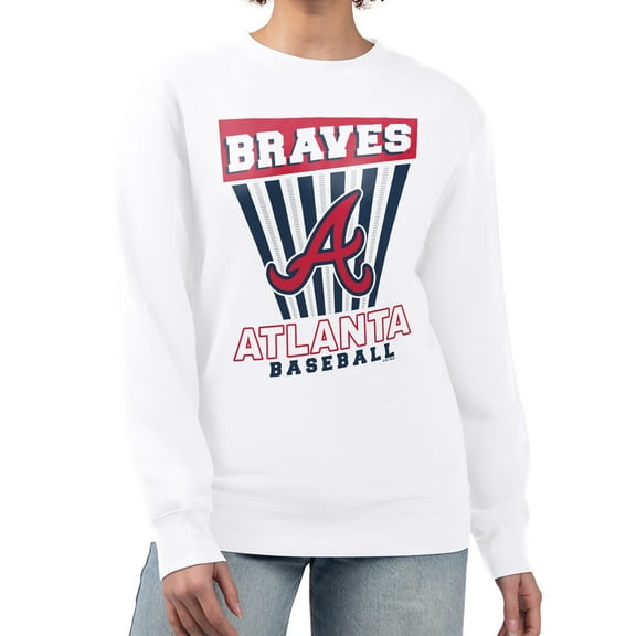 Women's Starter White Atlanta Braves Poster Print Team Fleece Pullover Sweatshirt