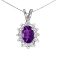 thumbnail image 1 of 14k White Gold Oval Amethyst And Diamond Pendant with 18" Chain, 1 of 3