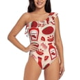 thumbnail image 2 of Yiaed Tomatoes Print Women One Piece Swimsuits Tummy Control One Shoulder Bathing Suits Pattern Ruffle Swimwear-Large, 2 of 8