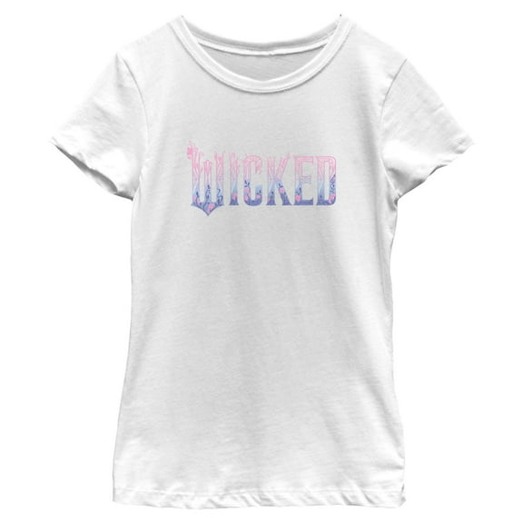 Girls Wicked: For Good Floral Pink and Purple Logo T Shirt