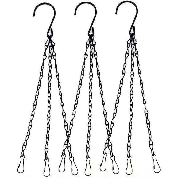 Hanging Basket Chain, 3 Sets Plant Hanger Metal Chains with Clips for Flower Pots, Planters, Birdcage, Lanterns, Billboard and Ornaments (Black)