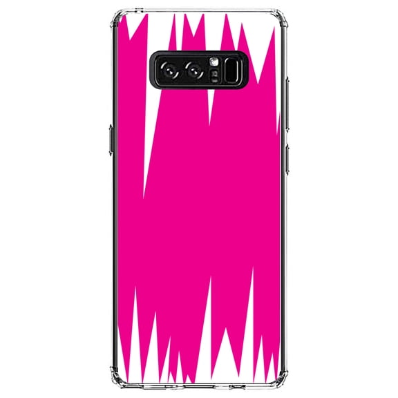 DistinctInk Clear Shockproof Hybrid Case for Samsung Galaxy Note 8 - TPU Bumper, Acrylic Back, Tempered Glass Screen Protector - Neon Pink White Spikes
