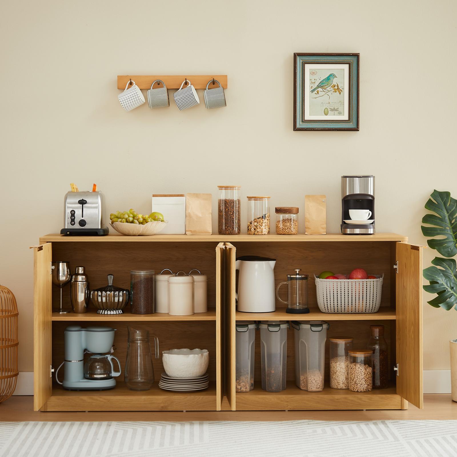 TrumanPick 59" Buffet Cabinet with Storage, Large Credenza with 4 Doors Accent Storage Cabinets Mid Century Modern Sideboard for Living Room Kitchen, Natural