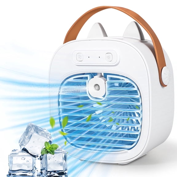 Rowyig Portable Air Conditioners/Spray Fan, Rechargeable Mini Air Conditioner with 3 Speeds, Small Desk Air Conditioner Fan for Bedroom, Office, Outdoor(White)