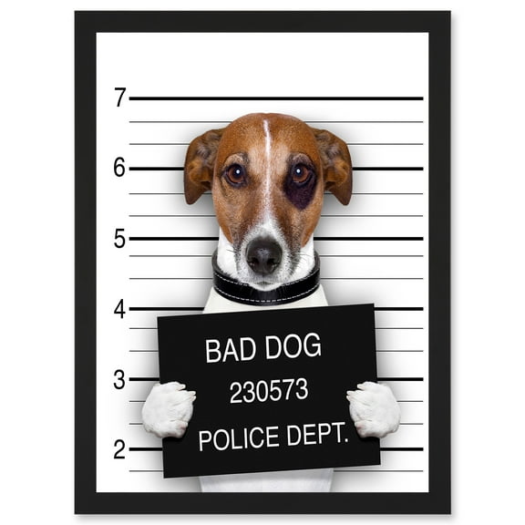 Jack Russell Bad Dog Mugshot Police Photo Artwork Framed Wall Art Print A4