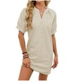 thumbnail image 2 of Caywon Women's Casual Fashion Solid Color V-Neck Short Sleeve Nightgown Slim Fit Comfortable Sleep Dress for Home Relaxation, 2 of 5