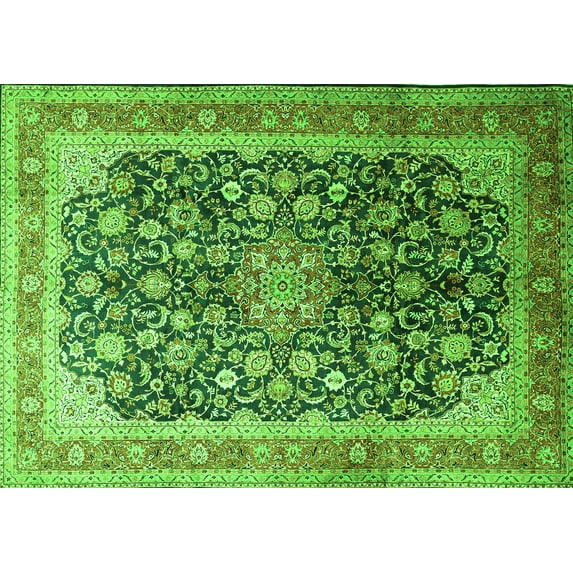 Ahgly Company Indoor Rectangle Medallion Green Traditional Area Rugs, 5' x 7'