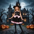 thumbnail image 2 of Bainana Kids Halloween Cosplay Witch Cat Dress Lightweight Short Sleeve Dress With Hat Girls School Play Dresses, 2 of 5