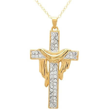 Luminesse 18kt Gold over Sterling Silver Shrouded Cross Pendant made with Swarovski Elements, 18"