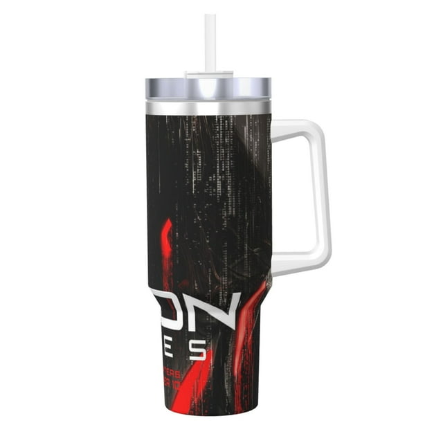 Tron:Ares Movie 40 OZ Ice Bully Cup with Handle Straw, Double Wall Stainless Steel Tumbler Travel Coffee Cup with Lid, Insulation and Cooling Cup for Birthday Present
