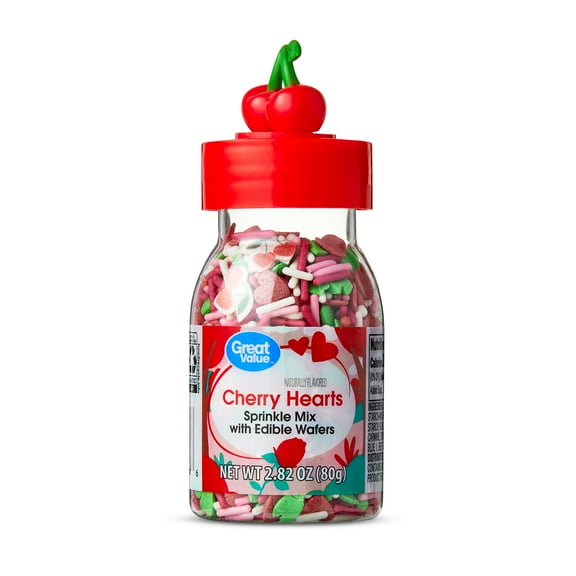 Great Value Valentine's Day Cherry Hearts Red Sprinkles with Edible Wafers, 2.82 oz
