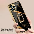 thumbnail image 4 of iPhone 13 Pro Max Case,Dteck Luxury Plating Rubber Tempered Glass Back Slim Pattern Case Lightweight Cover for iPhone 13 Pro Max 6.7-inch,Black/Gold, 4 of 5