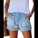 thumbnail image 1 of Pantalones Cortos Vaqueros Elásticos para Mujer, con Cintura Elástica y Cordón Ajustable, Cómodos, Color Azul , Talla S, 1 of 7